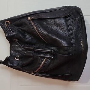 B. Makowsky Leather Black Bucket Hobo Medium Size Bag